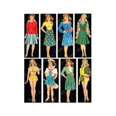 Paper Doll Illustrations, Vintage Paper Doll Figures, CUT & PEEL STICKER SHEET