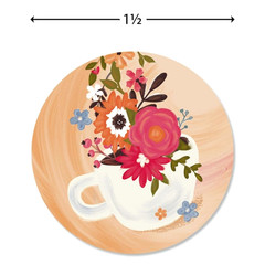 12 BIG 1 1/2″ COLORFUL ROUND FLORAL STICKERS SEALS USA MADE #60 Butterfly Teacup