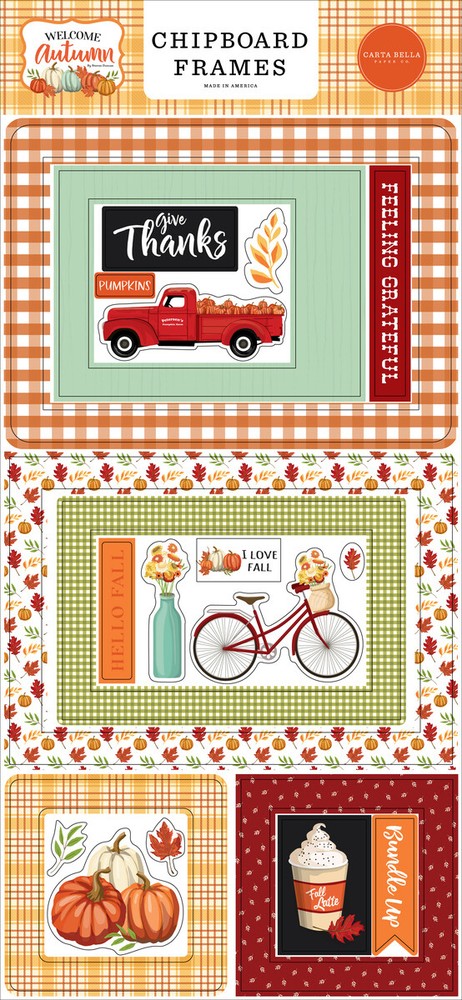 Carta Bella Paper WELCOME AUTUMN 6×13 Sheet of Chipboard Frames