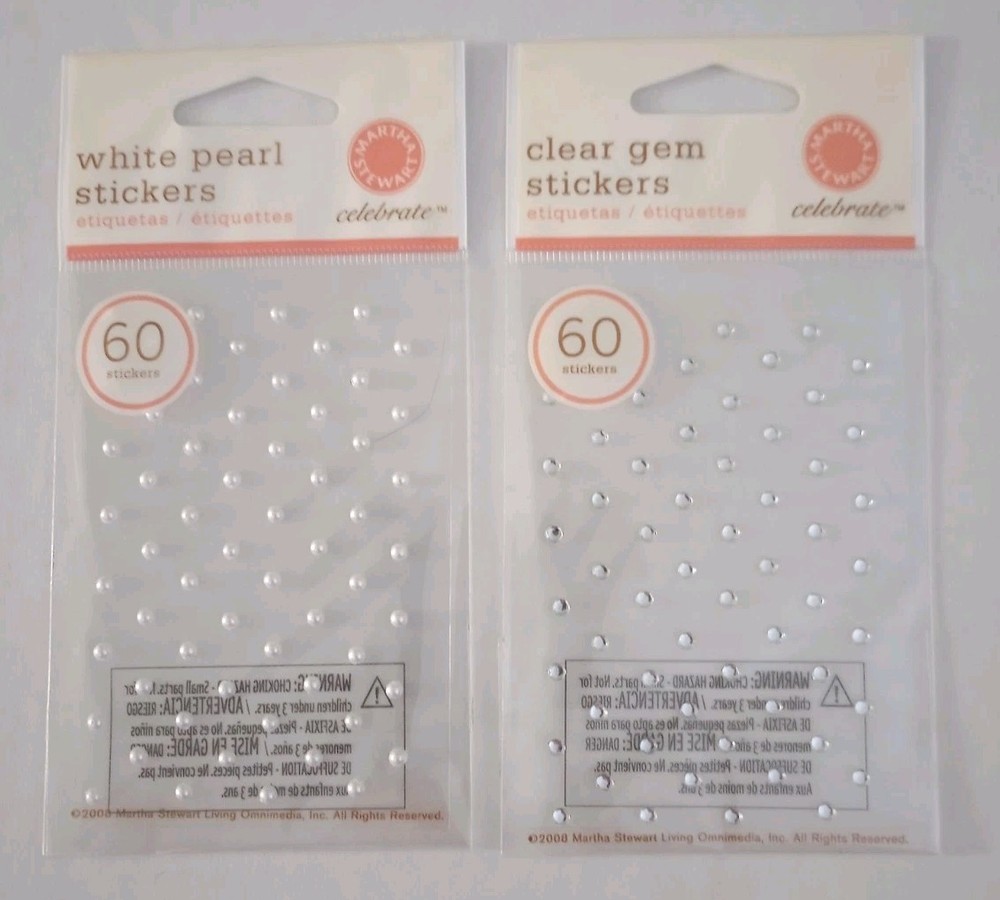 Martha Stewart EK Success Dimensional White Pearl + Clear Rhinestone Stickers