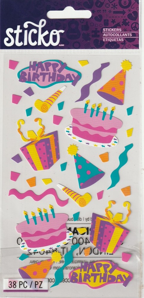 Sticko Classic stickers BIRTHDAY FUN theme 47176 FAST FREE ship!