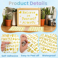 640 Pcs Gold Letter Stickers Glitter Alphabet Stickers, 8 Sheets Self-Adhesive A