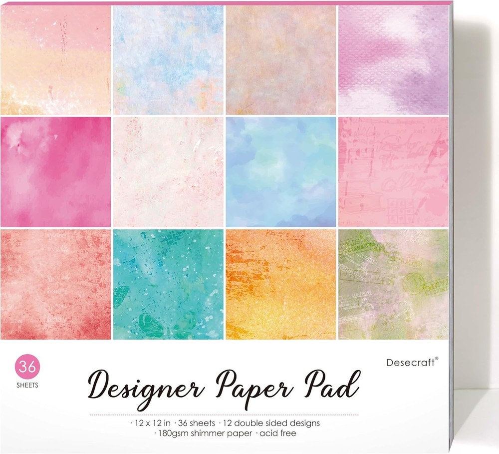 36 Sheets 12×12 Scrapbook Paper Pad Cardstock Decorative Shimmer Watercolor Craf