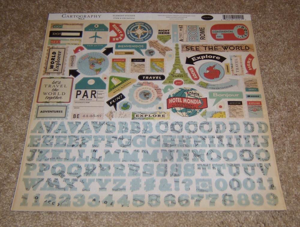 Echo Park/Carta Bella 12×12 Cardstock Element Sticker Sheet~Travel Cartography