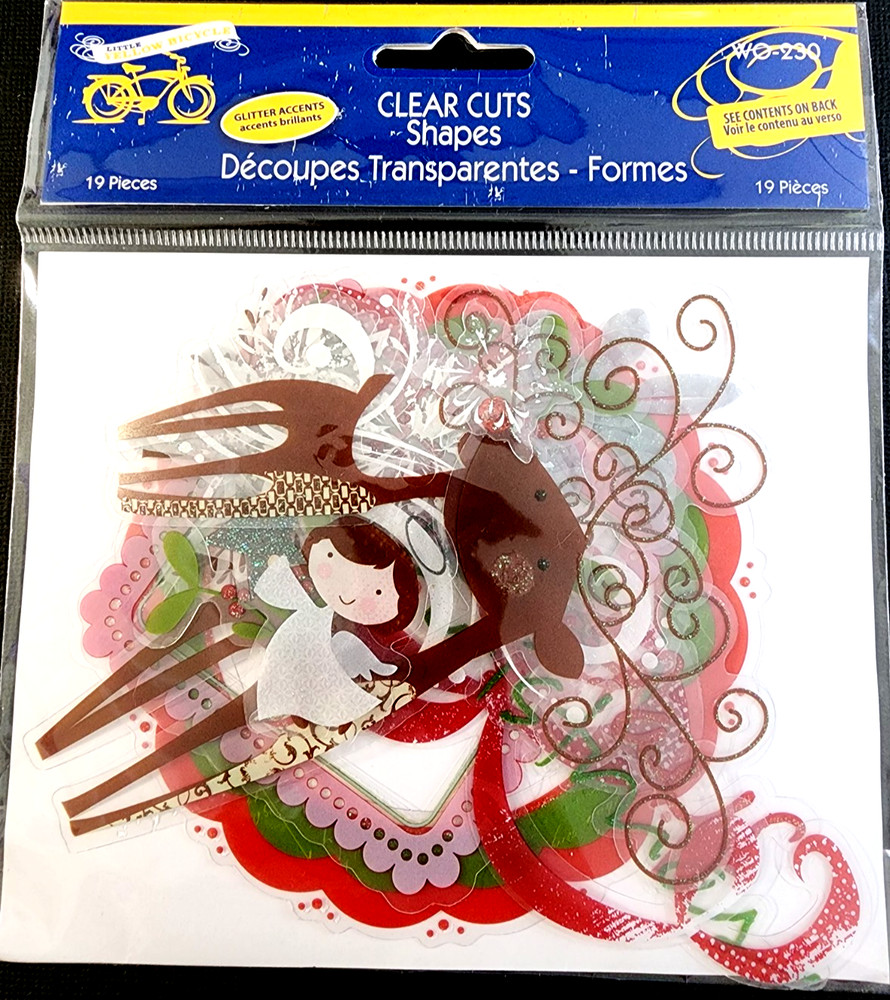 Little Yellow Bicycle Christmas Clear Cut Acetate Shapes 19pc Reindeer Angel DIY