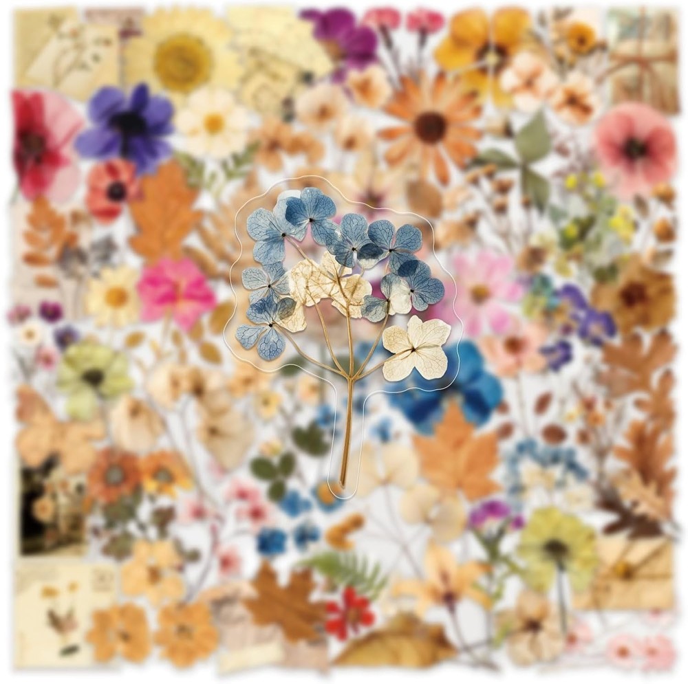 100pcs Vintage Floral Stickers Transparent Waterproof Scrapbook Journal Decals
