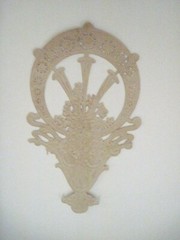 Very Lovely Vintage Die Cut of Blue Flowers in Elaborate Embossed Vase *