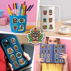 20Pcs Random Indigenous Graphics Tiki Aboriginal Face Mask Waterproof Sticker