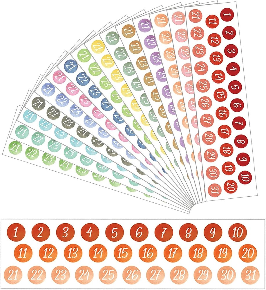 15 Sheets Colorful Planner Date Stickers Calendar Numbers Rainbow Journals
