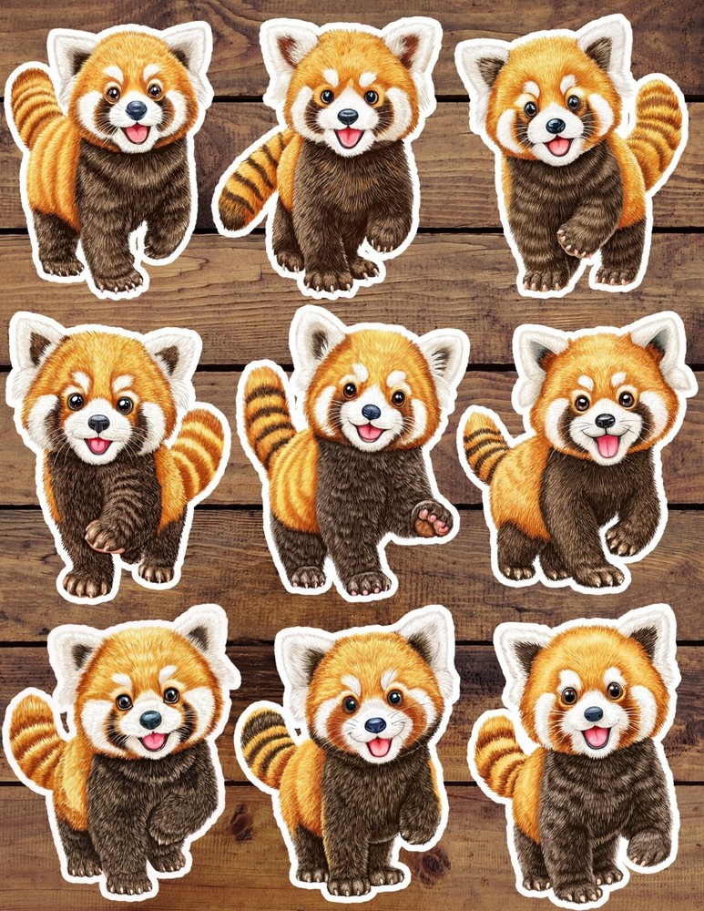 Red Panda Die Cut Vinyl Stickers Set Scrapbooking Laptop Water Bottle