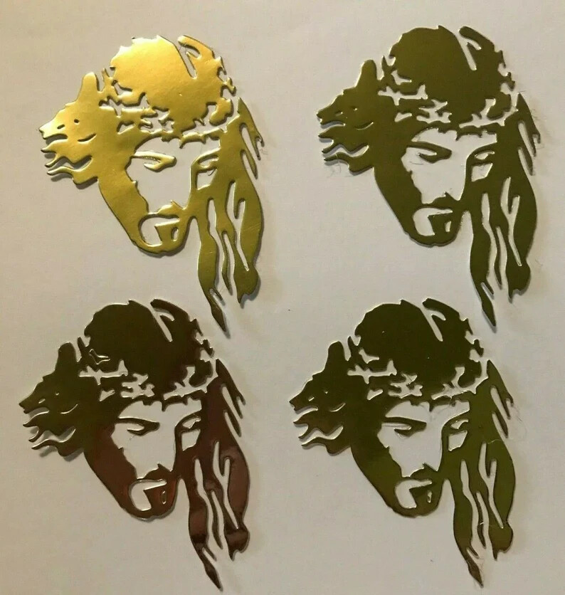 PORTRAIT /FACE OF JESUS w/ CROWN of THORNES SILHOUETTE DIE CUT/ CUTS (GOLD, BLK)