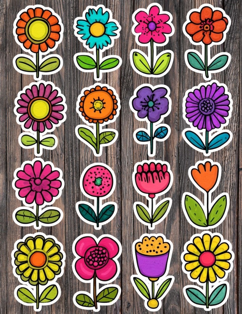 Colorful Flower Mix Die Cut Vinyl Stickers Set Scrapbooking Laptop Waterbottle