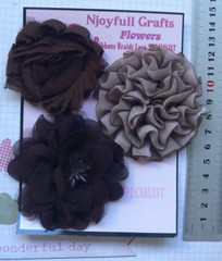 BROWNS x 3 Mix – Floral Fabric Organza Lace 3 Flower Pk 60-75mm E1F NJC