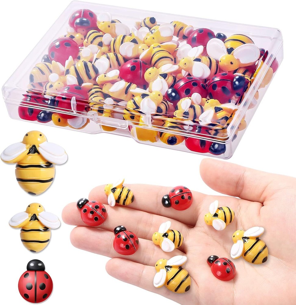 60 Pcs Tiny Resin Bees Ladybugs Decor, Including 30 Pcs Bumble Bee Embellishment