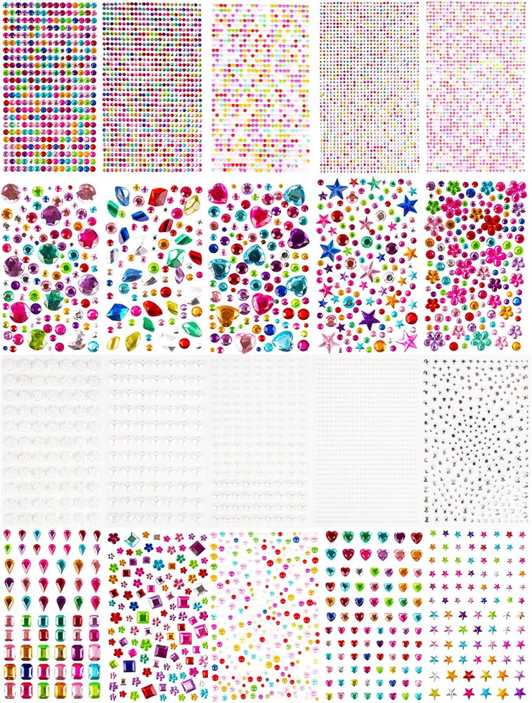 7560Pcs Gem Stickers – 20 Sheets Self-Adhesive Rhinestone Acrylic Bling Jewels f