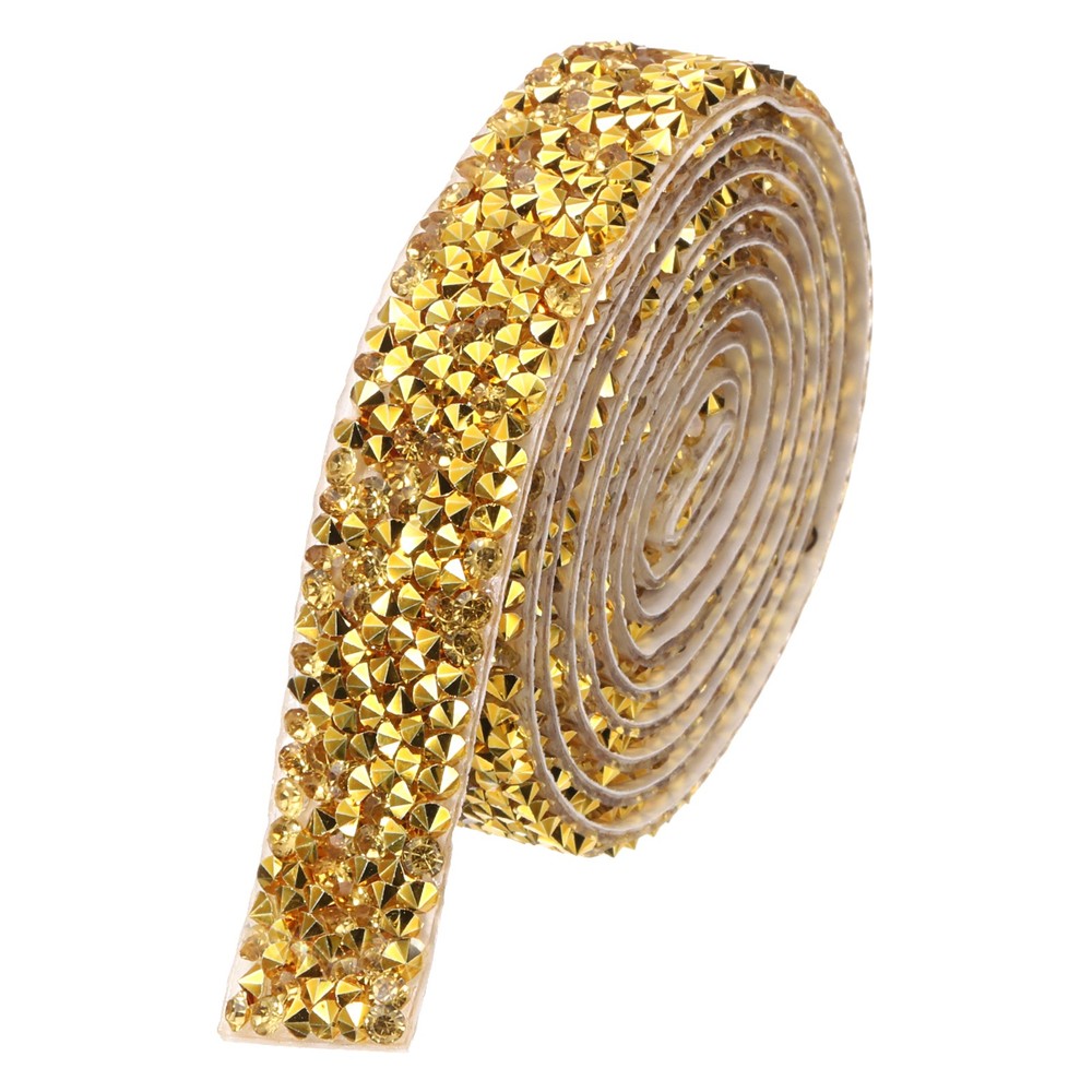 3/5 Inch x 1 Yard Crystal Rhinestone Sticker Ribbon Gold Yellow