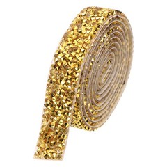 3/5 Inch x 1 Yard Crystal Rhinestone Sticker Ribbon Gold Yellow