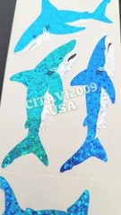 HAMBLY STUDIOS PRISMATIC GLITTER BLUE TEAL SHARKS FISH VINTAGE RARE RETIRED