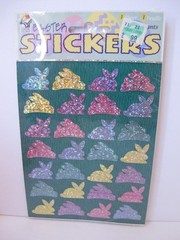 Vtg Glitter Easter Bunny Stickers 1 Sheet Paper Magic Blue Pink Yellow Purple