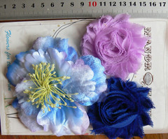 BLUE ENCHANTED, LILAC and NAVY BLUE Fabric 3 Flowers 65-100mm Manor House MHY1