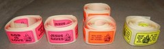 2 Vintage Rolls of Religious Stickers (1 3/8″ x 7/8″, 65-75 per roll) new