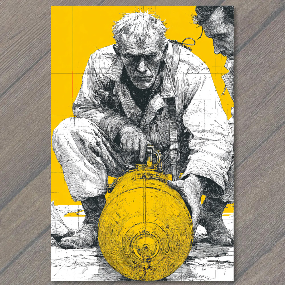 STICKER Industrial Worker Linework Yellow Machinery Gritty Surreal Portrait