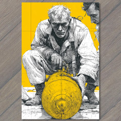 STICKER Industrial Worker Linework Yellow Machinery Gritty Surreal Portrait