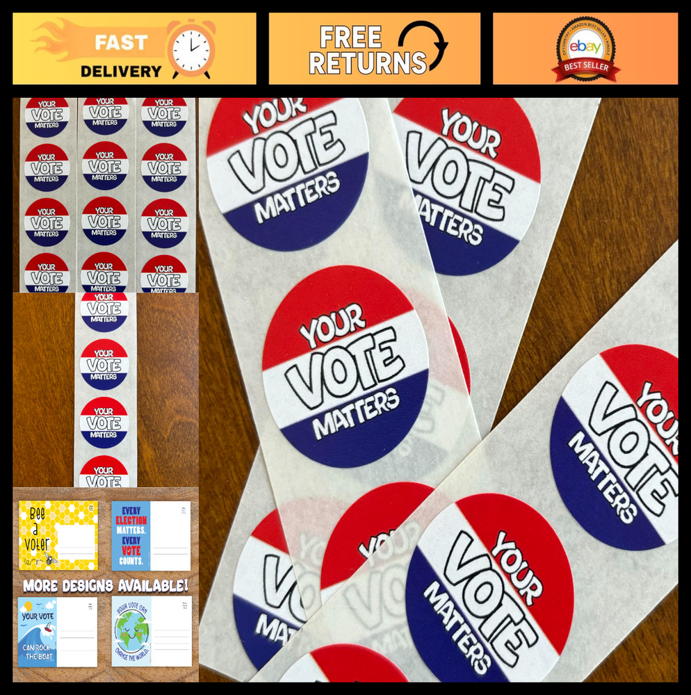 Your Vote Matters Stickers – 250 Pack, Patriotic Red White Blue Election Decals