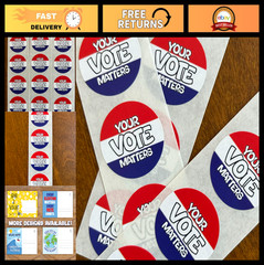 Your Vote Matters Stickers – 250 Pack, Patriotic Red White Blue Election Decals