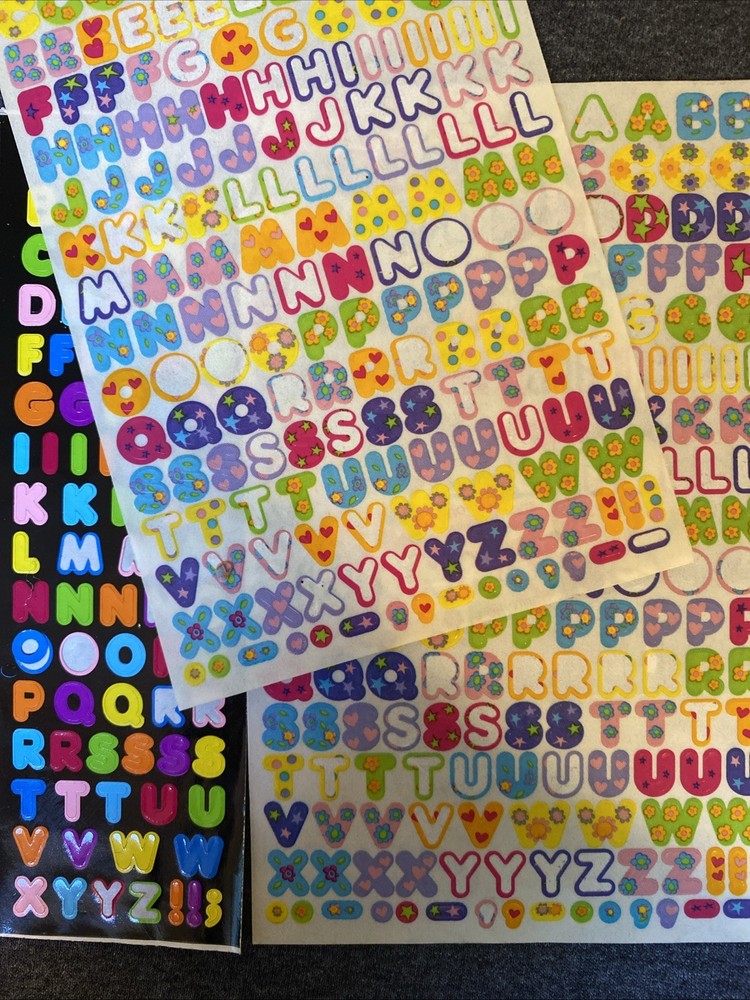 Vintage LETTERS Sticker Sheet Lot PARTIALS – Scrapbook Planner Craft Stickers
