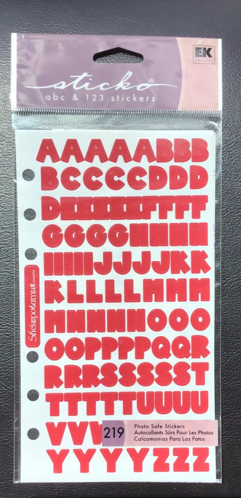 RETIRED STICKO THEMED SCRAPBOOK STICKERS Red Upper Lower Case ABC 123 *