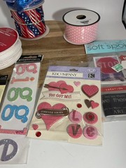 Craft Lot Ribbon, Scrapbook Stickers, Embellishments (F)
