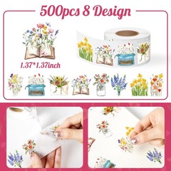 500 Pcs Wildflower Stickers Roll for Scrapbooking, DIY Crafts & Party Decor