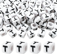 100Pcs Pony Beads Letter T for Keychains Making, 6X6Mm Large Hole Square Letter