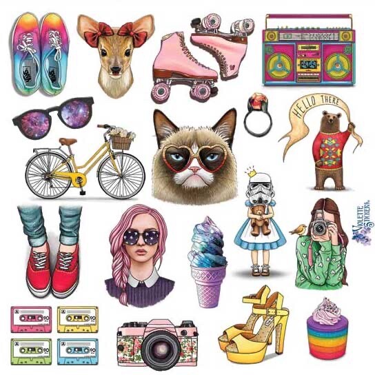 Violette Stickers 80’s Retro Shabby Chic Girly Girl Planner Supply Crafts