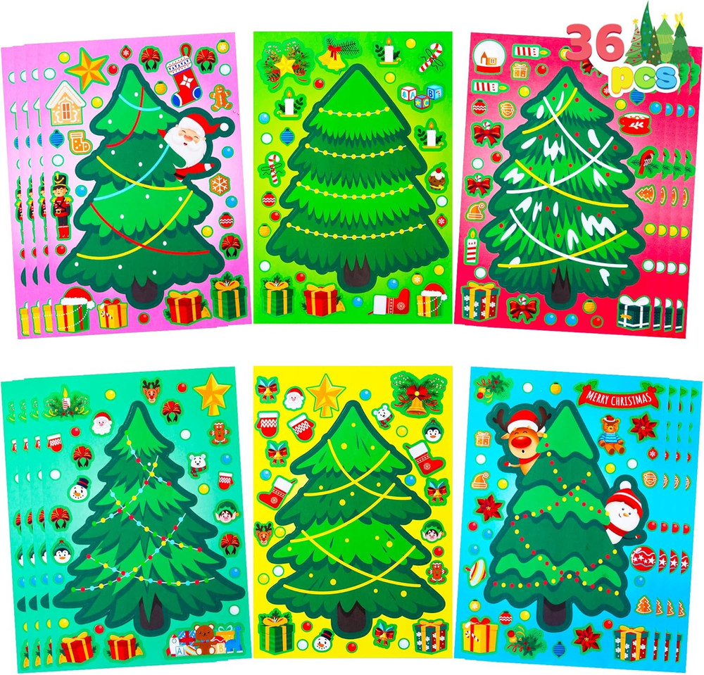 36 Pcs Christmas Tree Stickers Make Your Own Xmas Stocking Stuffers, Holiday Pre