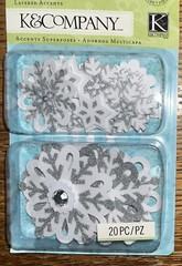 K&Company Very Merry Snowflakes Layered Accents Glitter Silver & White Scrapbook