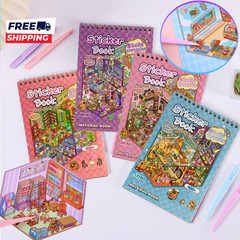 4 Sticker Books (1200+) 32 DIY 3D Scene Sticker Collection with Tweezers