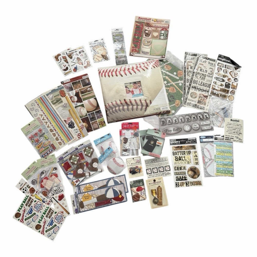 HUGE Baseball Scrapbook & Sticker Lot Mixed Brands Paper Embellishments Crafts