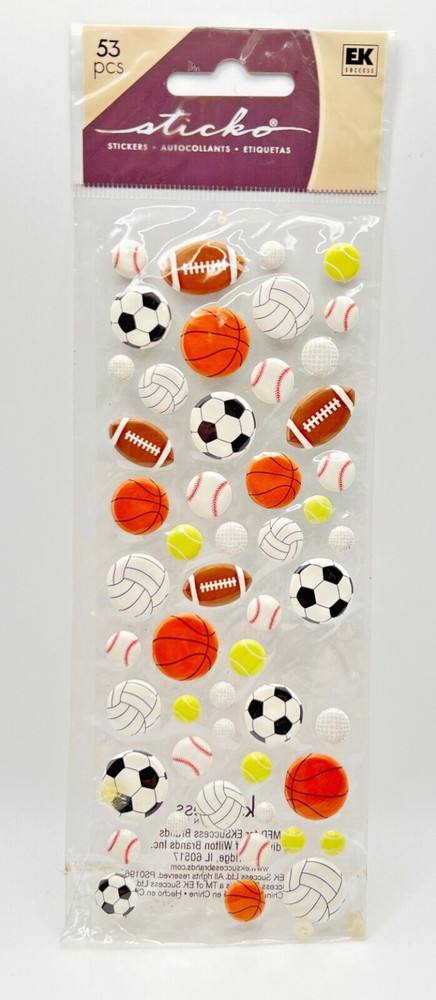 Sports Balls Soccer Tennis NEW PACK Sticko Dimensional PUFFY Scrapbook Stickers
