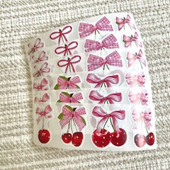 24 Pink Coquette Bow & Cherry Stickers 1.5” Envelope Seals Scrapbook Journal