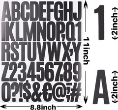 8 Sheets Letter Number Stickers, 2 Inch Vinyl Alphabet Stickers, Self-Adhesive P