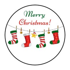 30 Merry Christmas Stockings Envelope Seals Labels Stickers 1.5″ Round