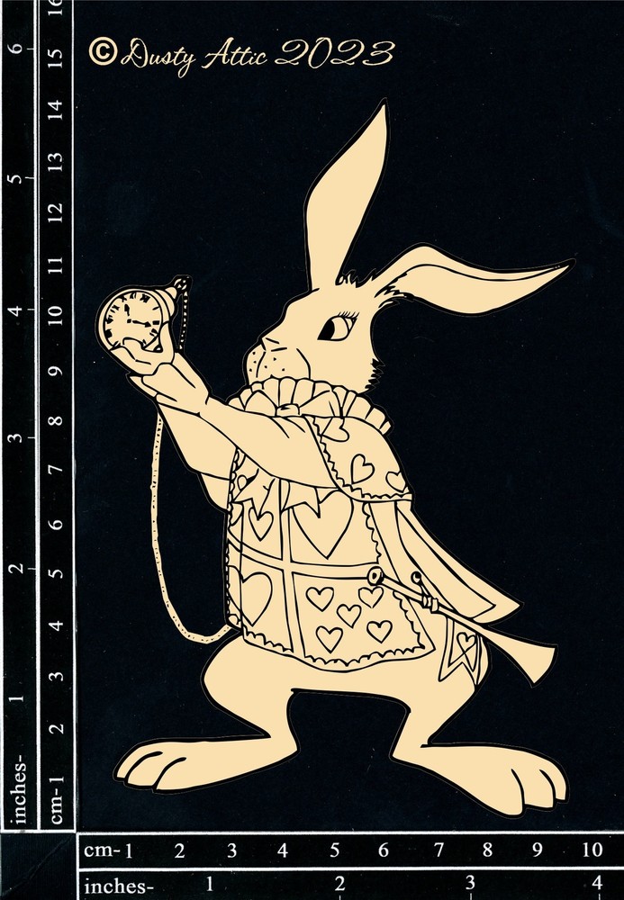 Dusty Attic Chipboard 4×6 – Alice Elements #2 – White Rabbit, DA3547