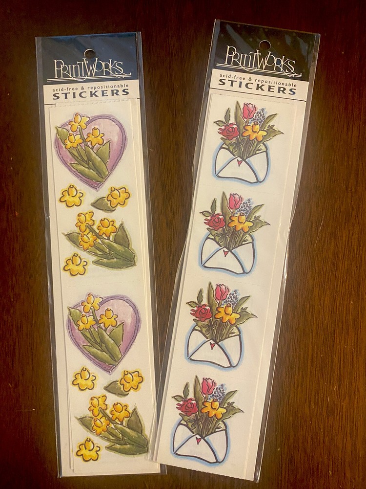 2 Pkgs Printworks Stickers Daffodils & Mixed Floral NEW Sealed 3 Sheets Per Pkg