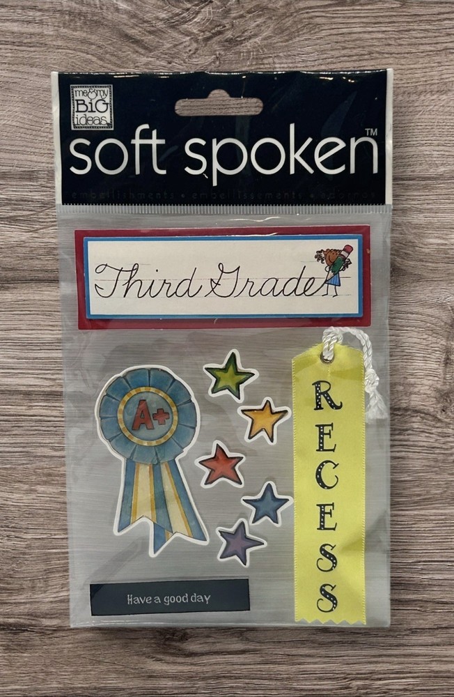 Me & My Big Ideas Soft Spoken Embellishments Third Grade A+ Ribbon Recess NEW