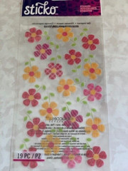 STICKO STICKERS GLITTER FUN FLOWER REPEATS PINK & GOLD FLOWERS 19PCS