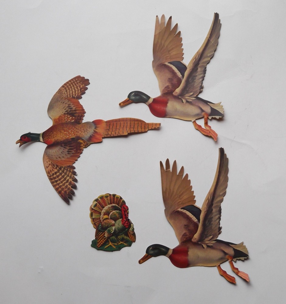 Vintage Bird Die Cuts Pheasants Ducks Turkey Cardboard Paper Lot