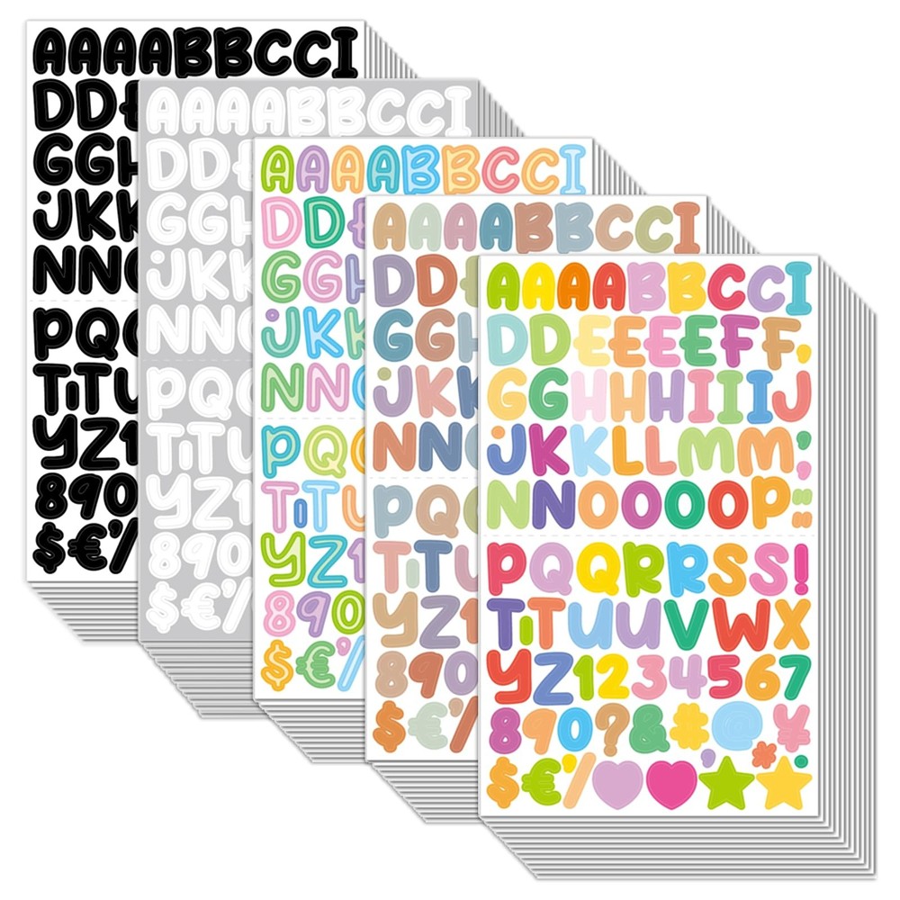 60 Sheets Letter Stickers, 5400 Pieces Alphabet Stickers0.5in Multiple Colors