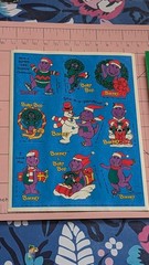 Vintage Hallmark Stickers Barney The Purple Dinosaur Christmas Lot 2 Sheets
